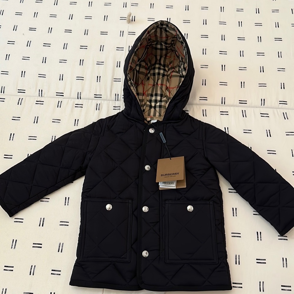 Burberry Diamond Quilted Nylon Hooded Coat 12M